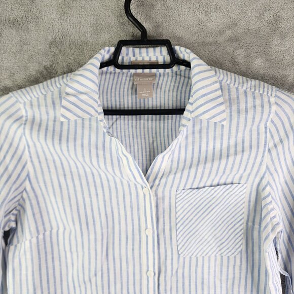 Womens Chicos Striped Shirt Blouse Button Up 100% Linen 3/4 Sleeve Size 1 (S) - Picture 4 of 11